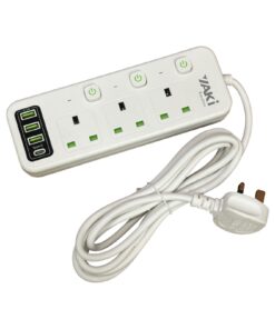 Yaki 3 Gang 220v Extension Strip with USB A & C